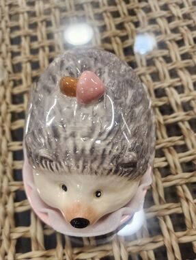 Ceramic Hedgehog Butter Dish with Pink Accent